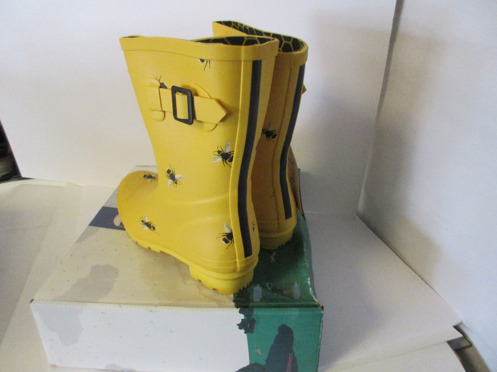 New Joules Womens water proof boots 201038 Molly Welly Gold Botanical Bee