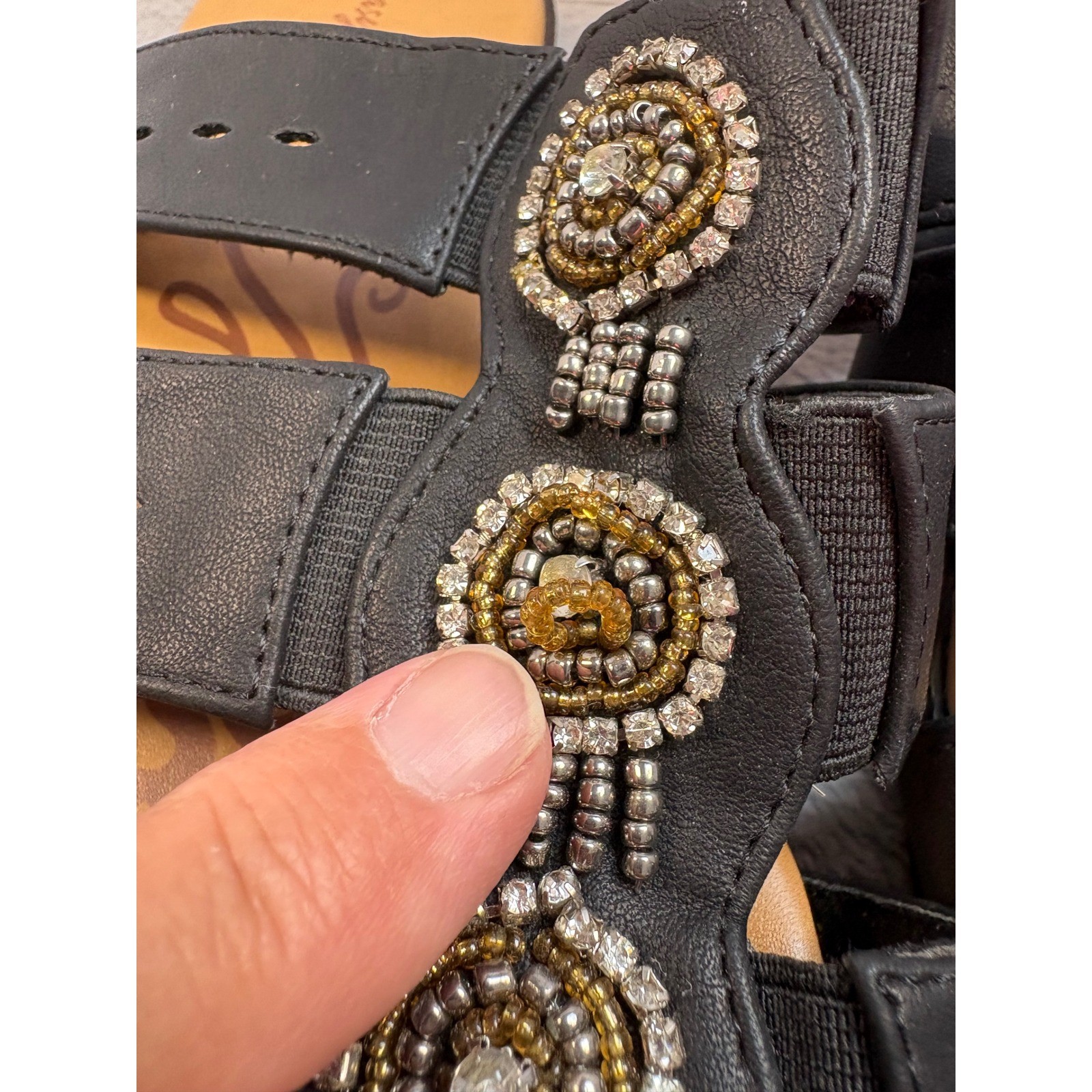 Easy Street Womens Black Beaded Rhinestone Slide Sandals Cushioned Sole 11 Wide