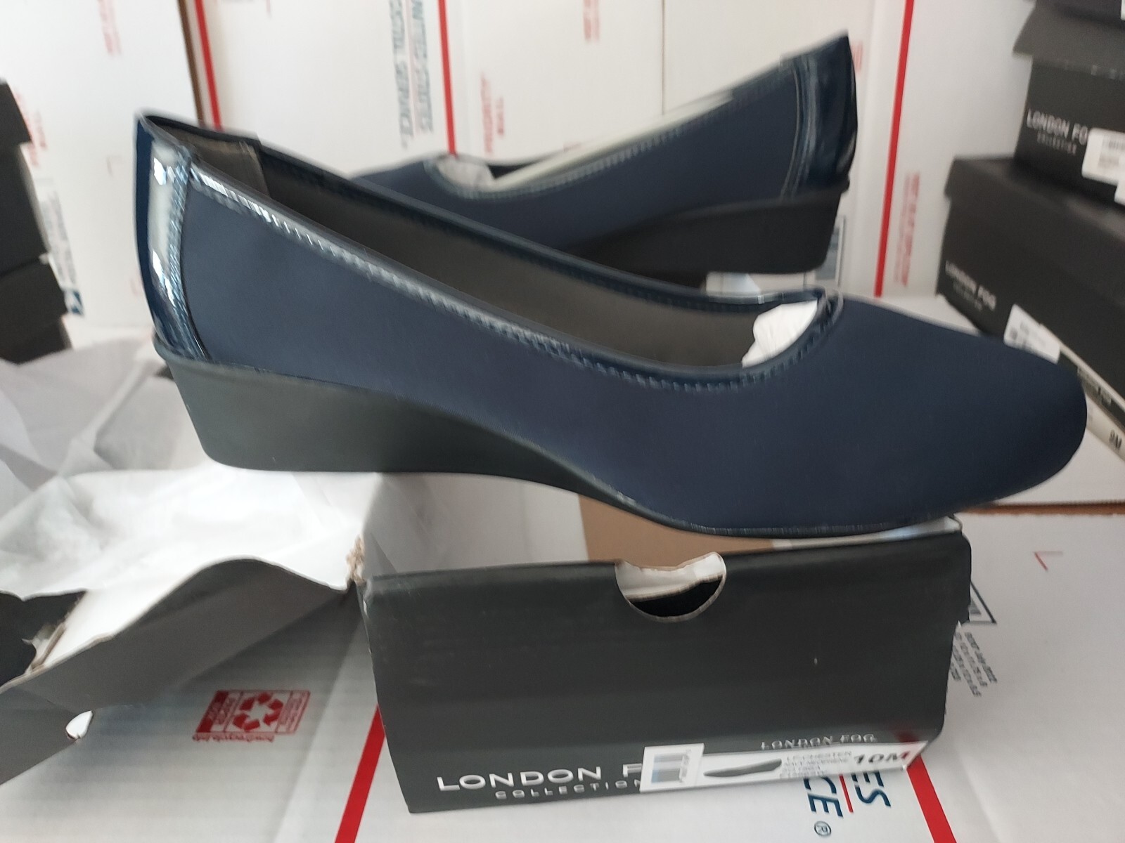 LONDON FOG Chester NAVY BLUE Neoprene Dress Wedge womens size 10 M, #trl8