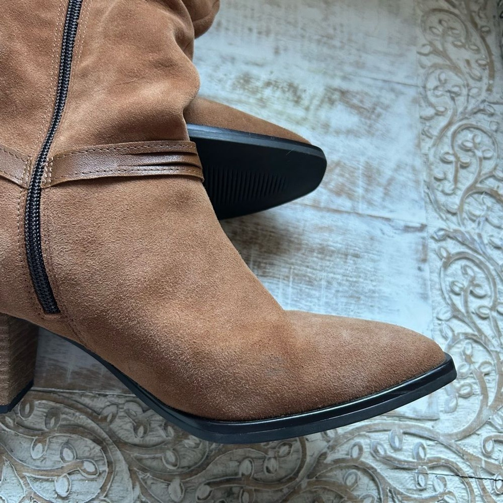 Boho Western Leather Suede Slouchy Boot Size 10 Tan Bootie Jatarea Omi Neutral