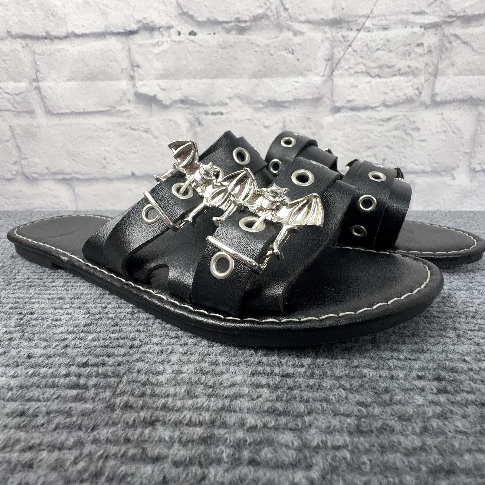 Goth Bat Buckle Slide Sandals Black Punk Grunge Alt Y2K Women’s EU 38 US 7.5