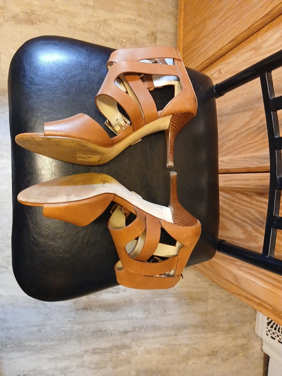 Michael Kors Cognac Strappy Open Toe Ankle Strap Buckle Heels 9M Pre-owned