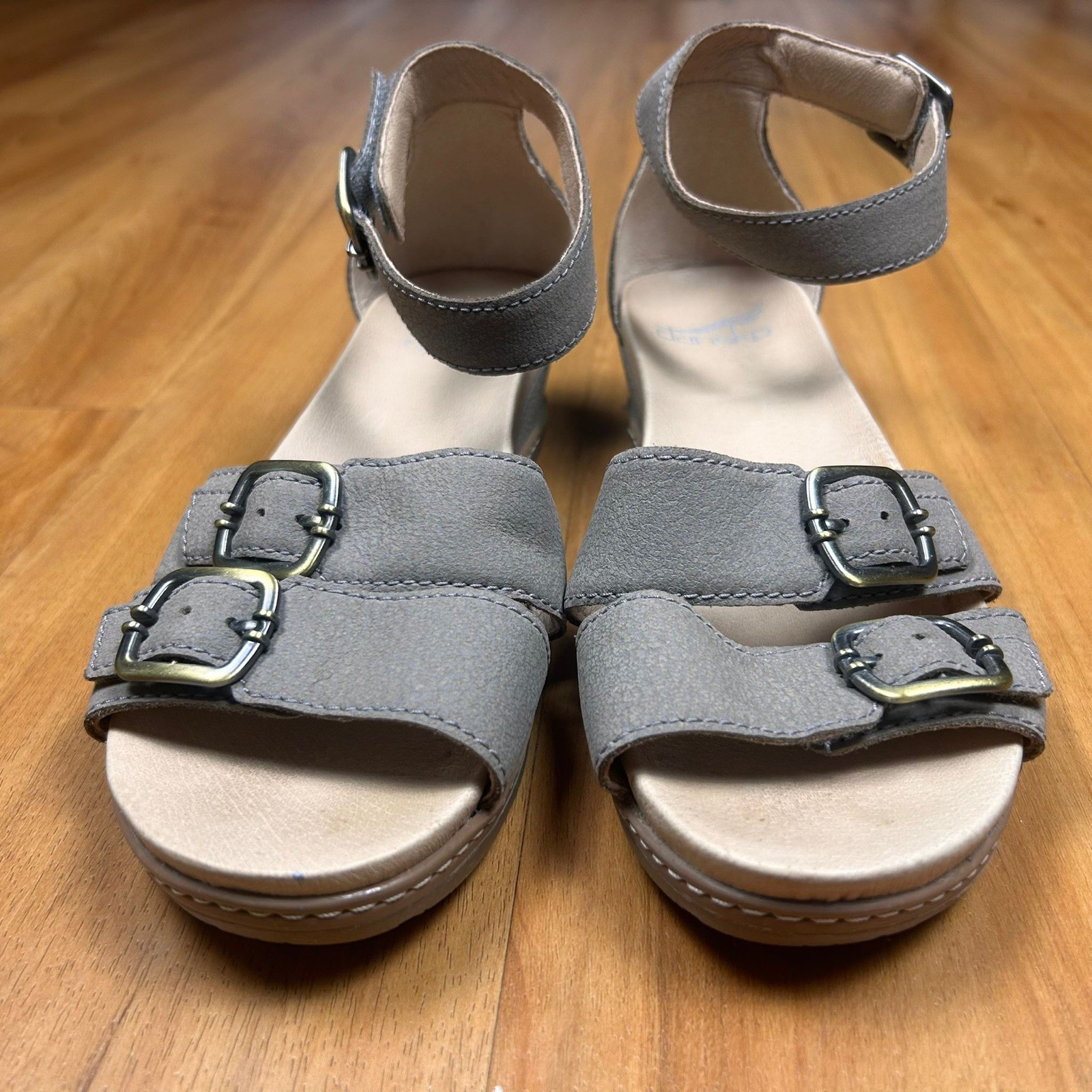 Dansko Gray Leather Wedge Sandals Womens Size EU 36 Ankle Strap Comfort