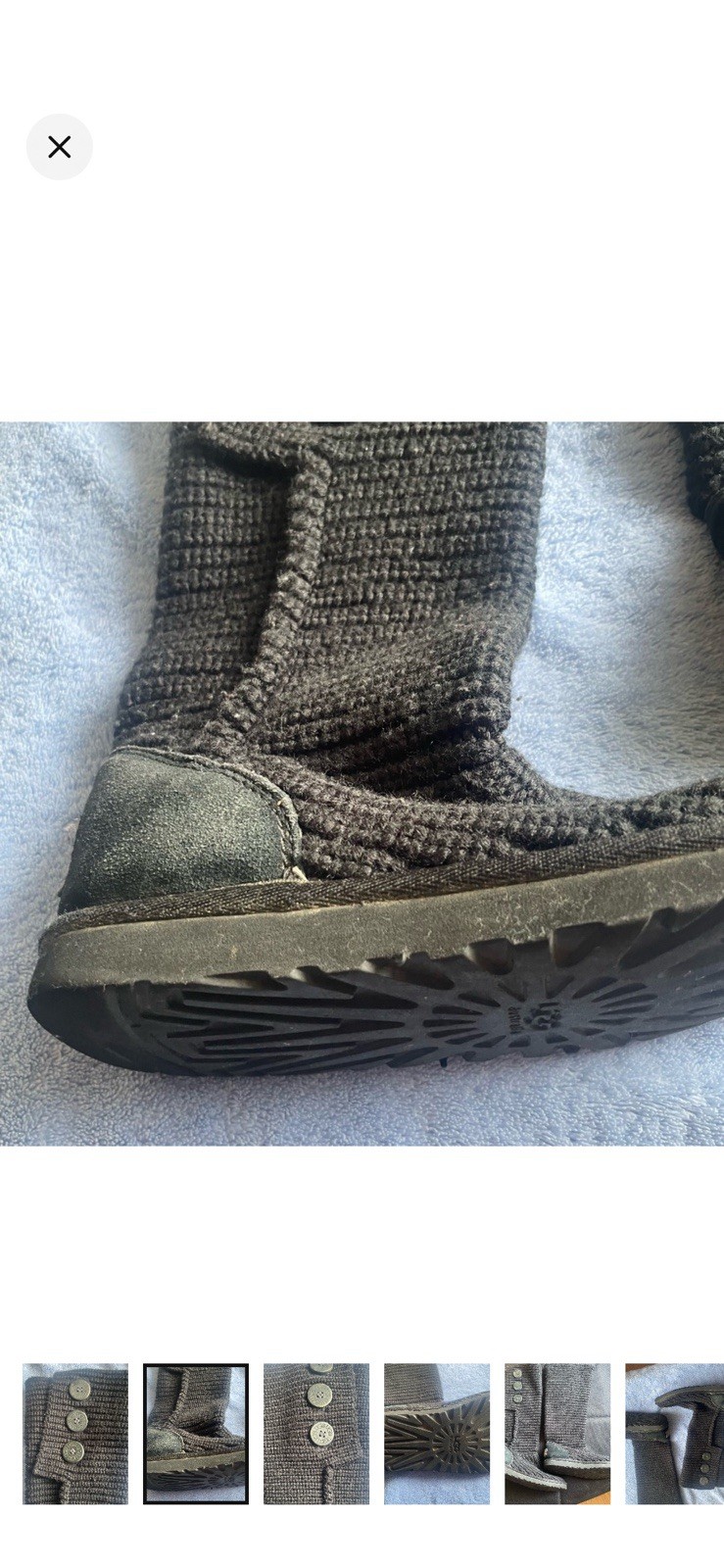 UGG Women’s US 7 Gray Knit Knee High Boots Button Closure Rubber Outsole