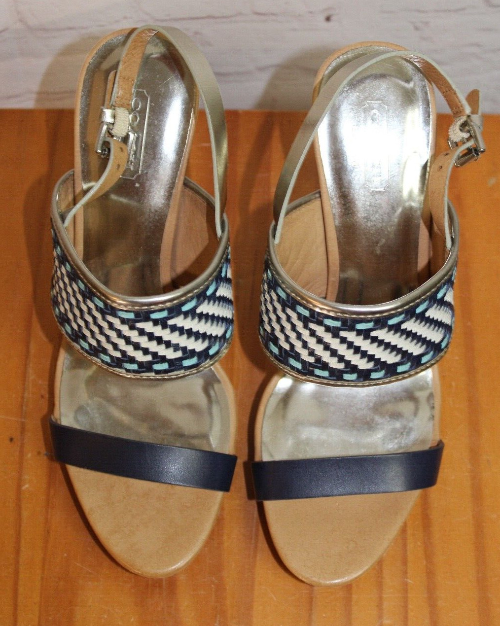 NWOT ~ Coach Steffi Heels Pump Slingback Shoes ~ Blue Tan Silver ~ Sz 9B ~ Q1861