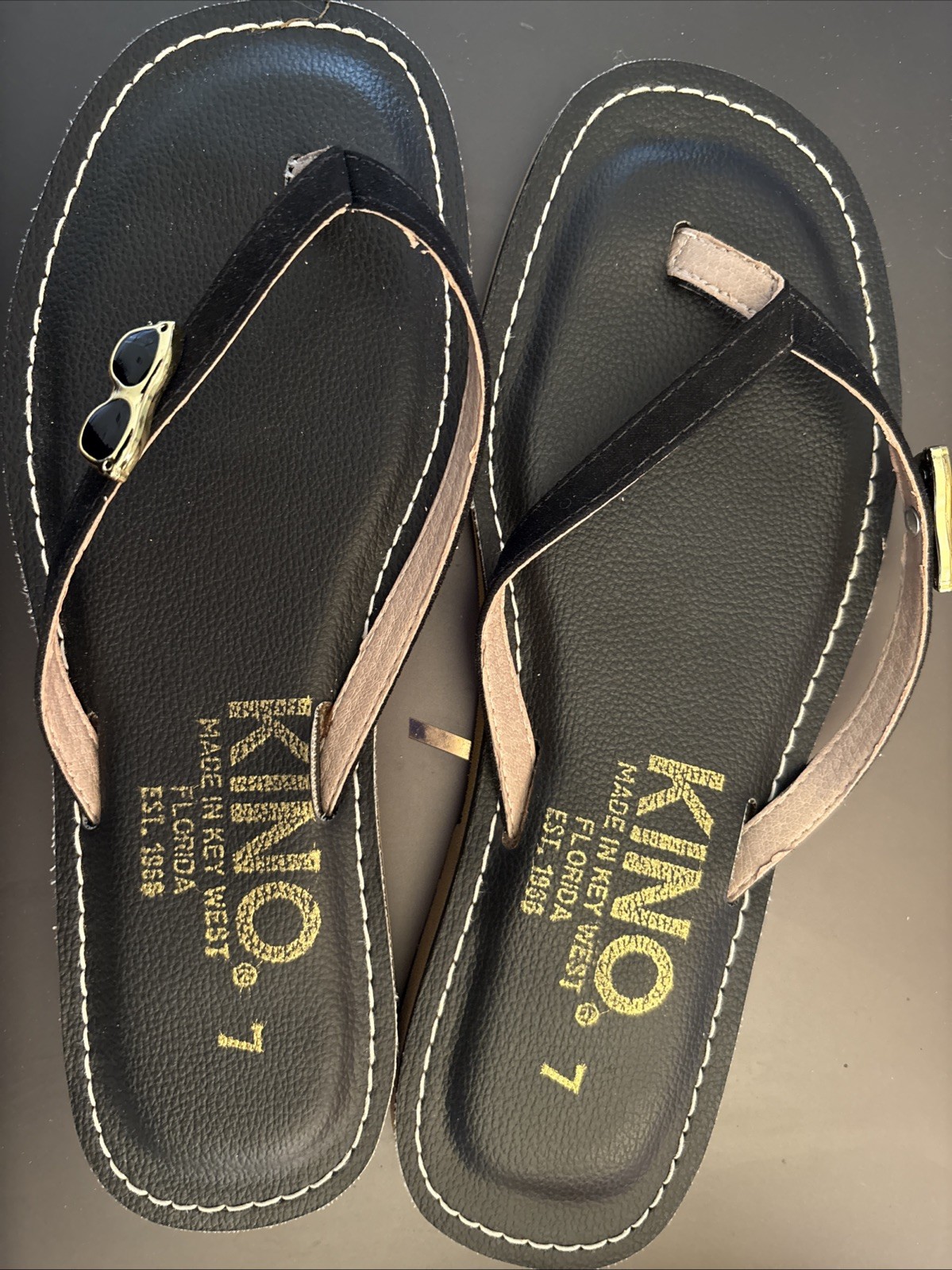 Kino Womens Thin Strap Sandals Size 7 Dark Brown Leather Flip Flops Key West