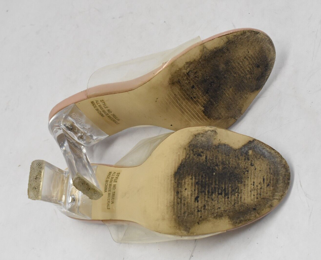 Shoeland Trulia Clear Top Sandals Open Toe 5″ Flat Heel Nude Color Womens Size 9