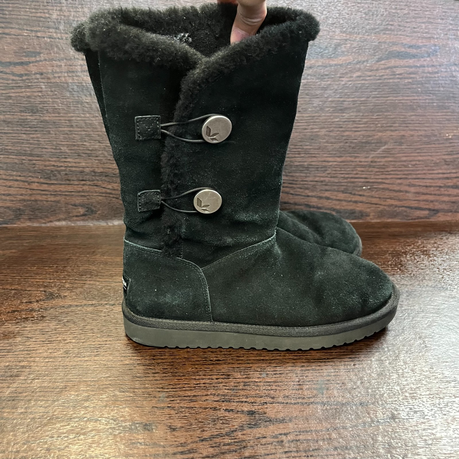 Koolaburra by UGG Women Victoria Tall Boots Size 7 Black Suede Shearling 1096409