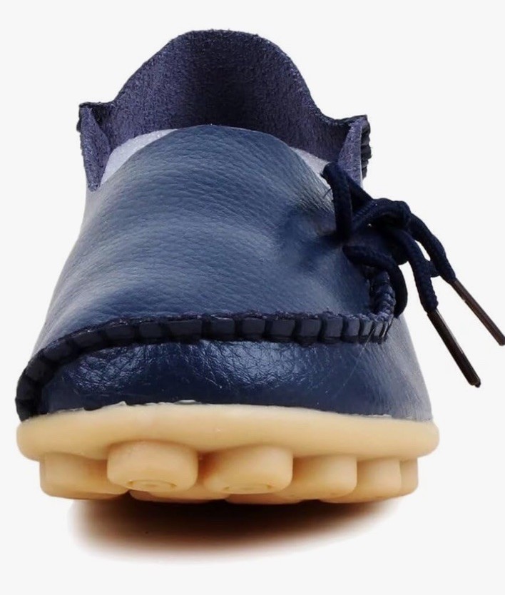 WOMENS SOFT LEATHER LOAFERS BLUE STICHED FLAT SLIP ON MOCCASIN CASUAL SHOES SZ 6