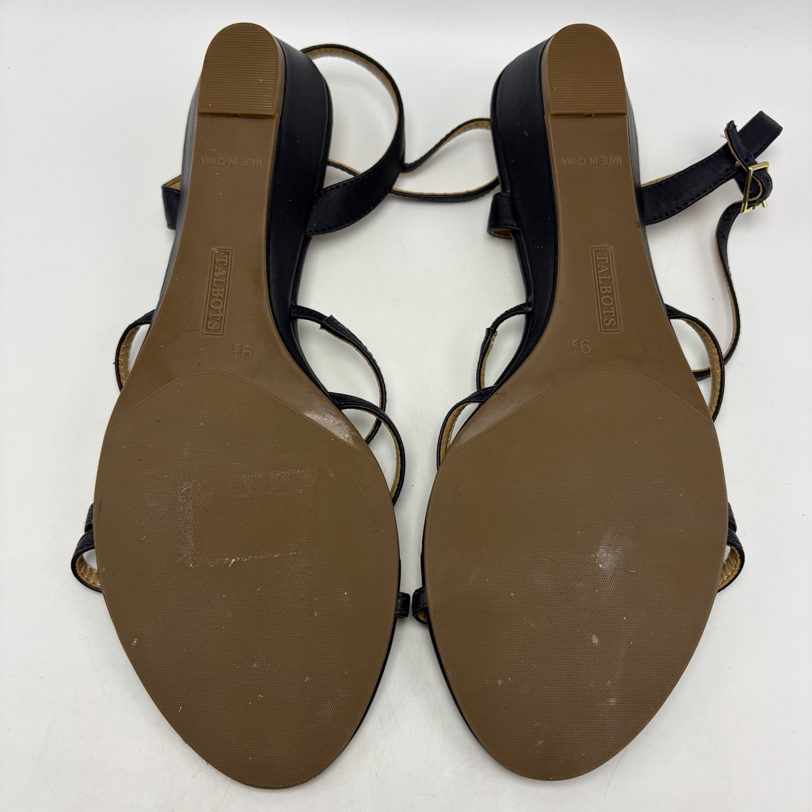 Talbots Capri Sandals 9.5 M Blue Leather Strappy Mini Wedge Minimalist Capsule