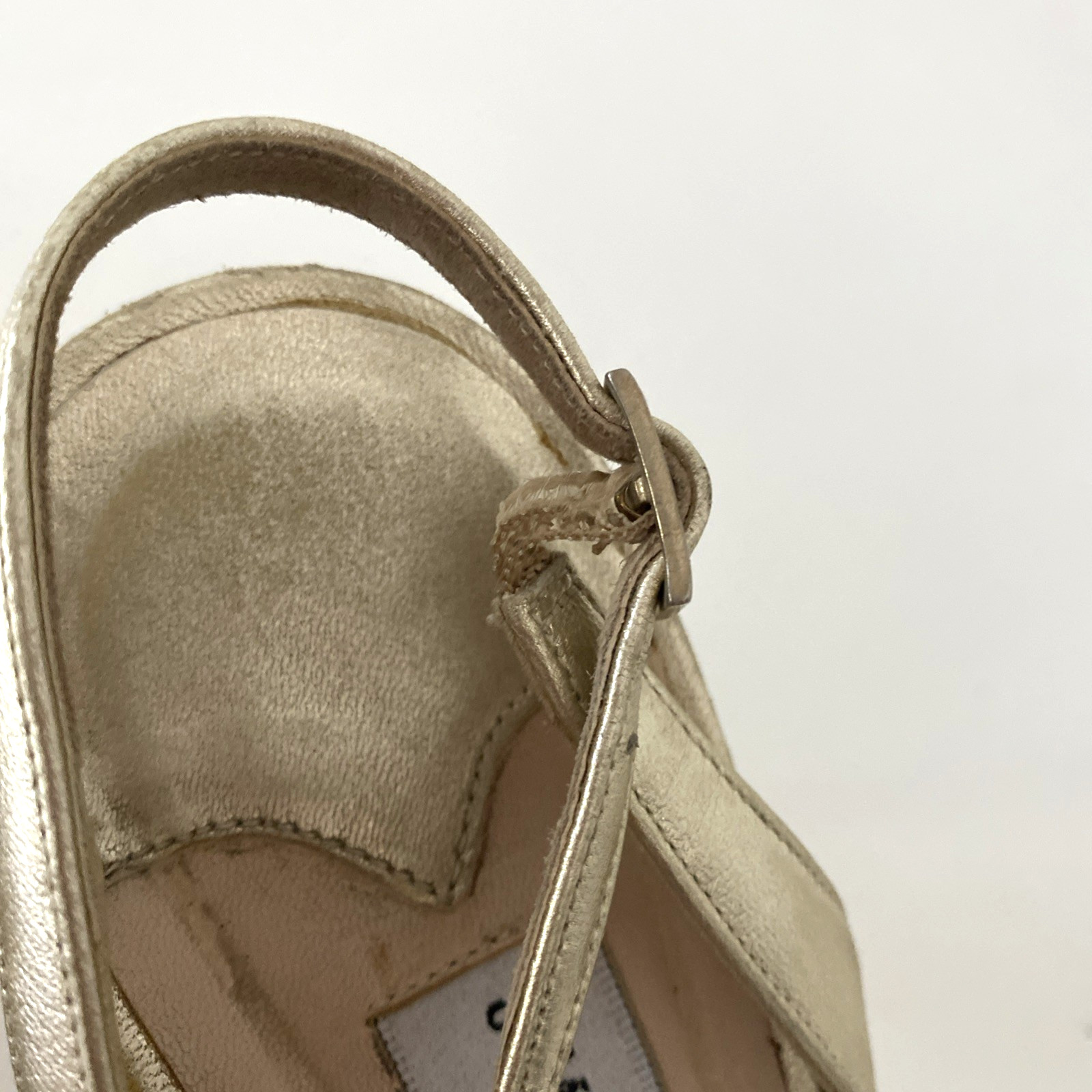 Jimmy Choo Gold King Slingback Sandal Open Toe Leather Slim Heel 39