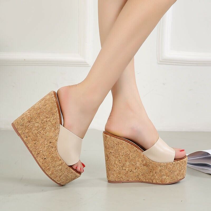 Women High Cork Wedge Summer Sandals High Heels Platform Shoes Slipper Comfy