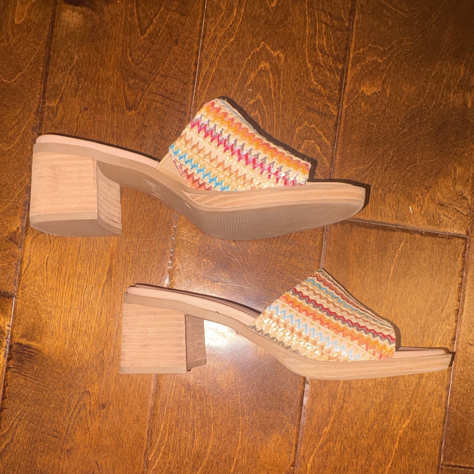 Wonderly Women’s Multicolor Striped Woven Cork Slide Sandals Slip On Casual