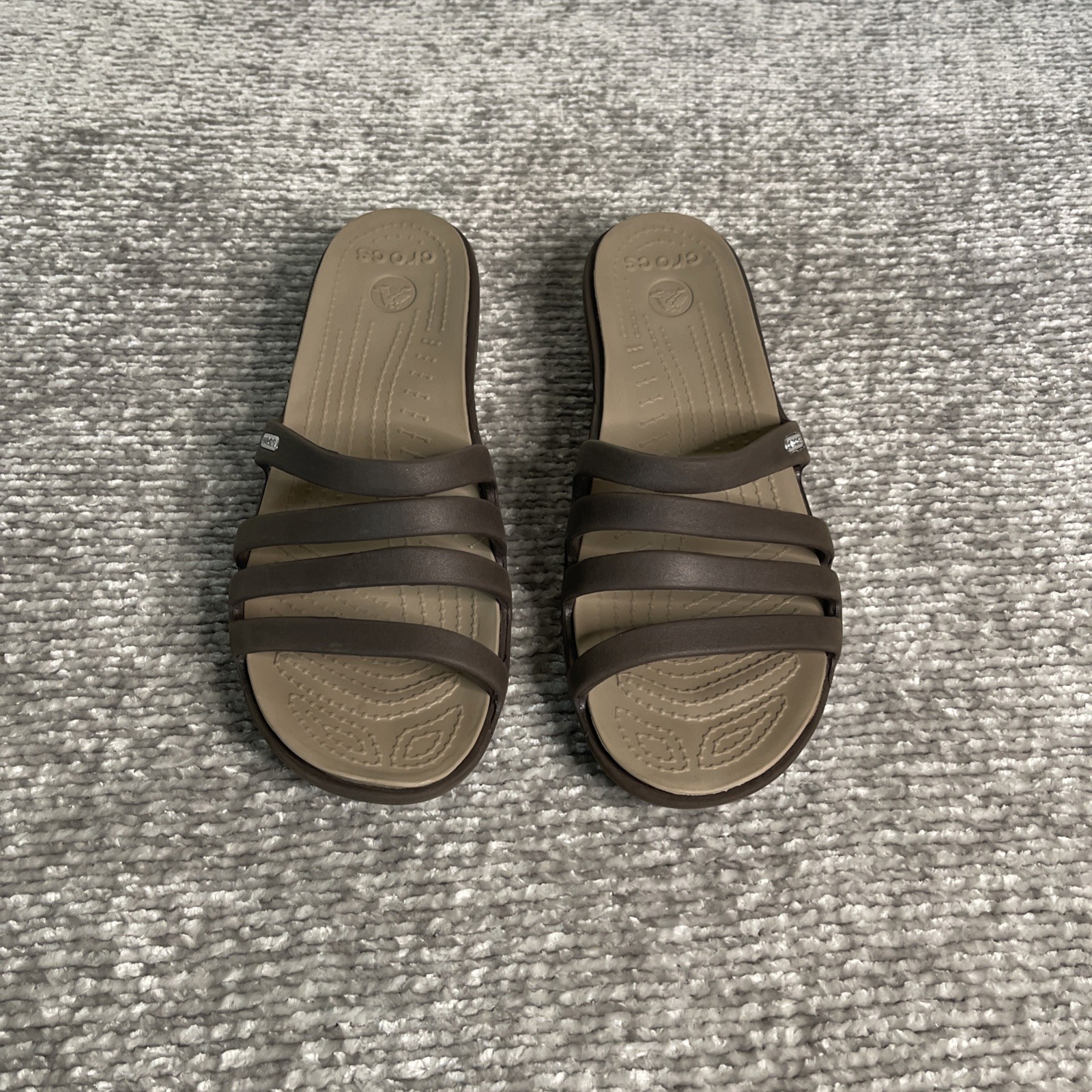 CROCS SANDLES WOMEN RHONDA WEDGE BROWN SZ 10 W SLIP ON