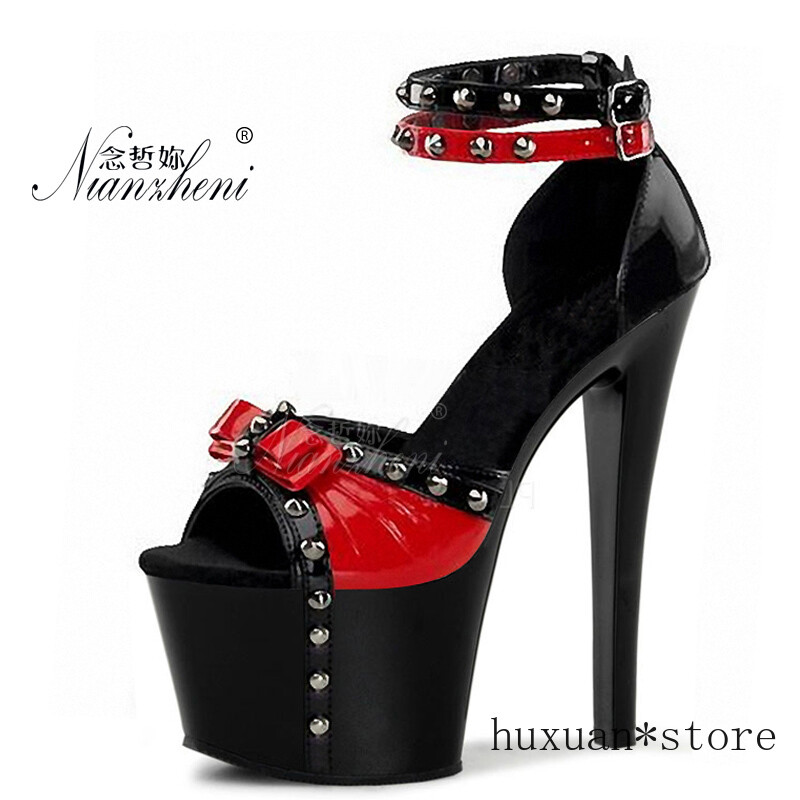 Rivets High Heels Ankle Straps 15cm Ultra High Heels Sandals Sexy Large Size Men