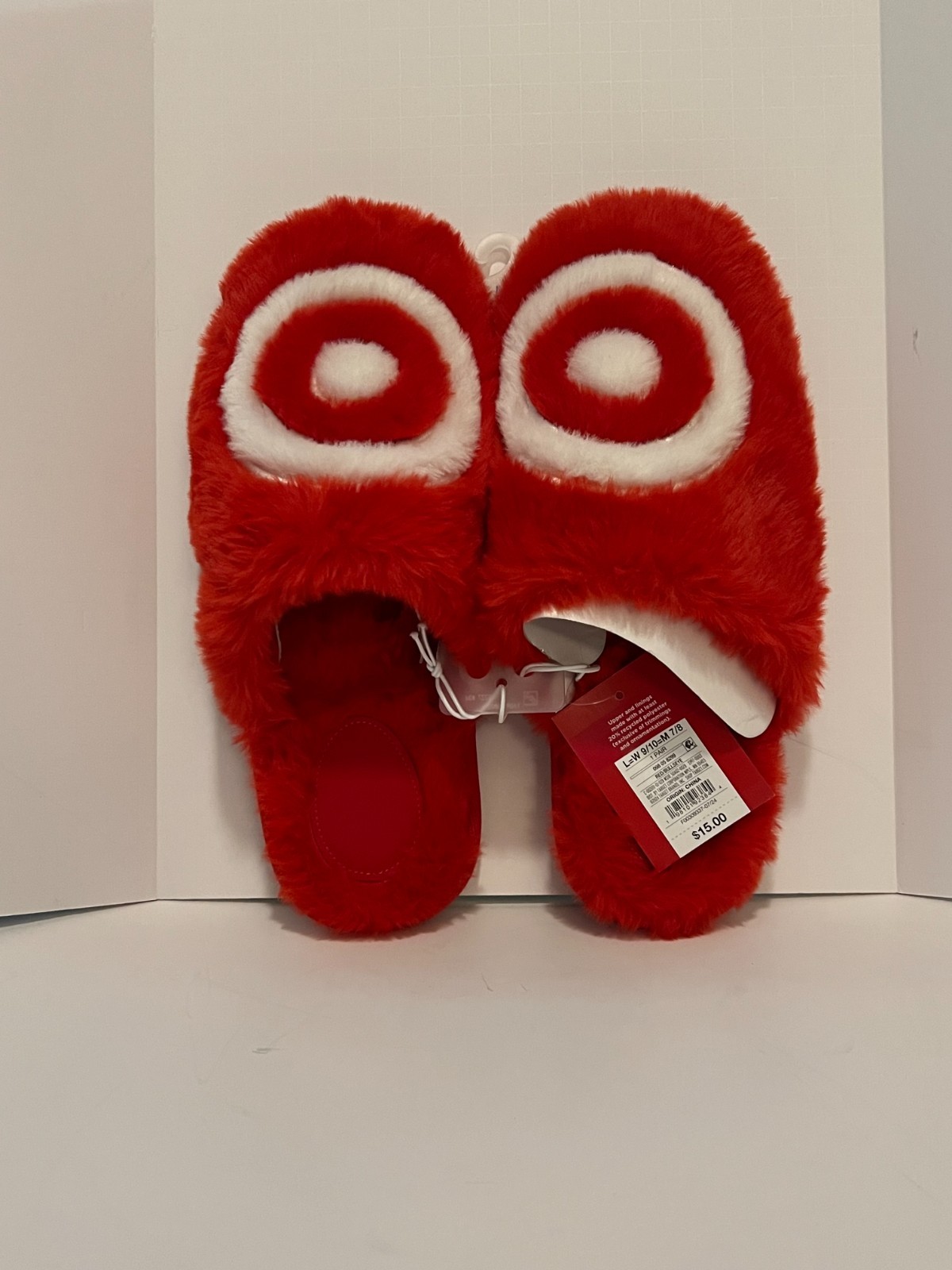 Target Sz Large Adult BULLSEYE SCUFF SLIPPERS Plush RED WHITE Plush W 9/10 M 7/8