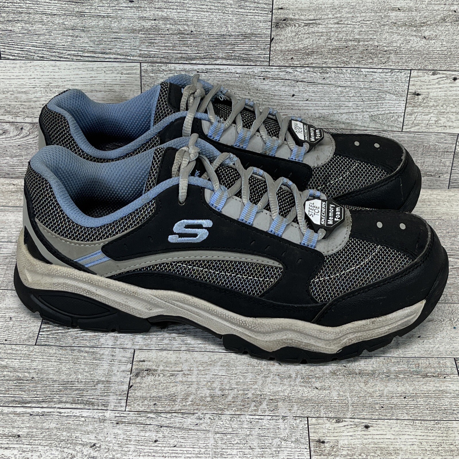 Skechers Steel Toe Work Shoes Slip Resistant Blue Black 76601 Women Size 8.5