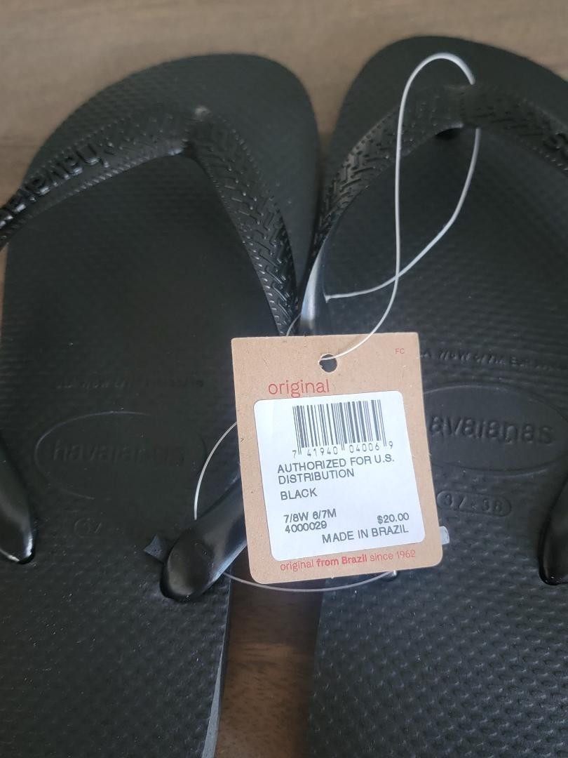 HAVAIANAS WOMEN’S BLACK TOP CORE FLIP FLOPS SANDALS SIZE 7 / 8 NEW