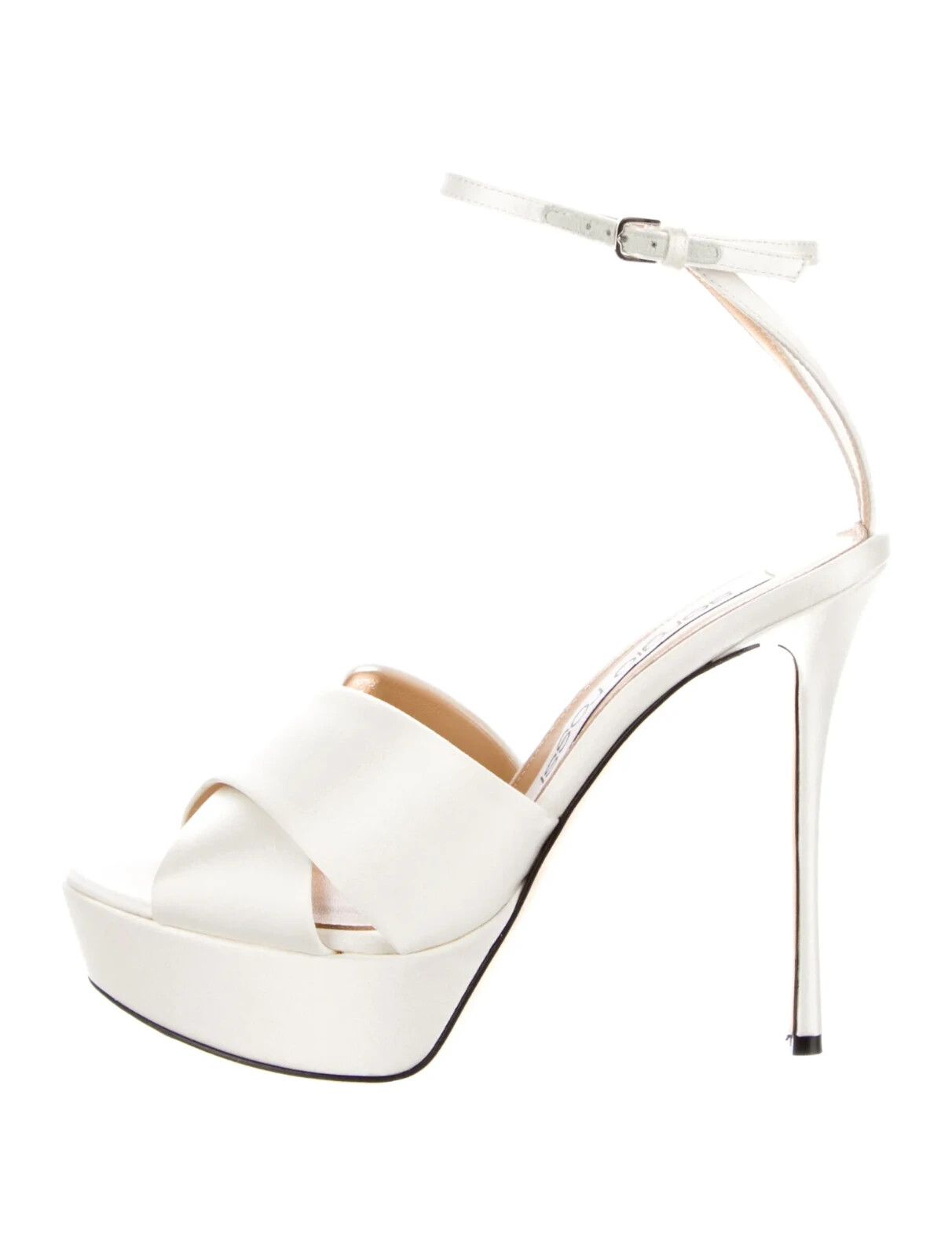 SERGIO ROSSI White Satin Cutout Sandals SZ 6 IT 36 Very Good Cond. with Box &Bag