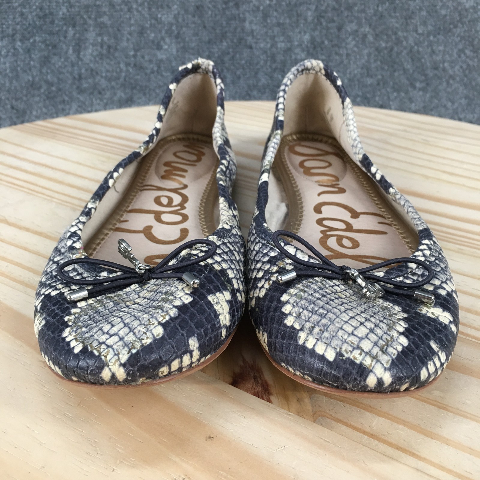 Sam Edelman Felicia Shoes Womens 7 M Snake Embossed Ballet Flats Blue White