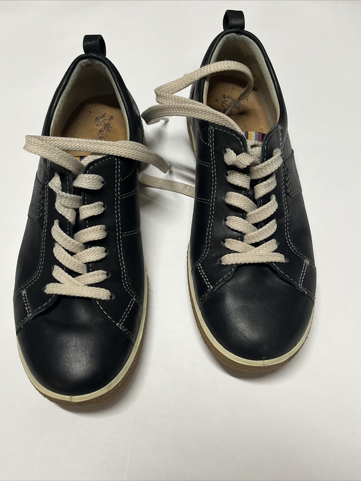ECCO Black White Soft Leather Lace Up Sneakers Shoes Women’s Size EU 36 – US 6.5