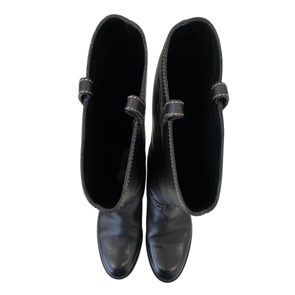 GUCCI Interlocking G Leather Long Boots 182167 Size 37 Black Women USED