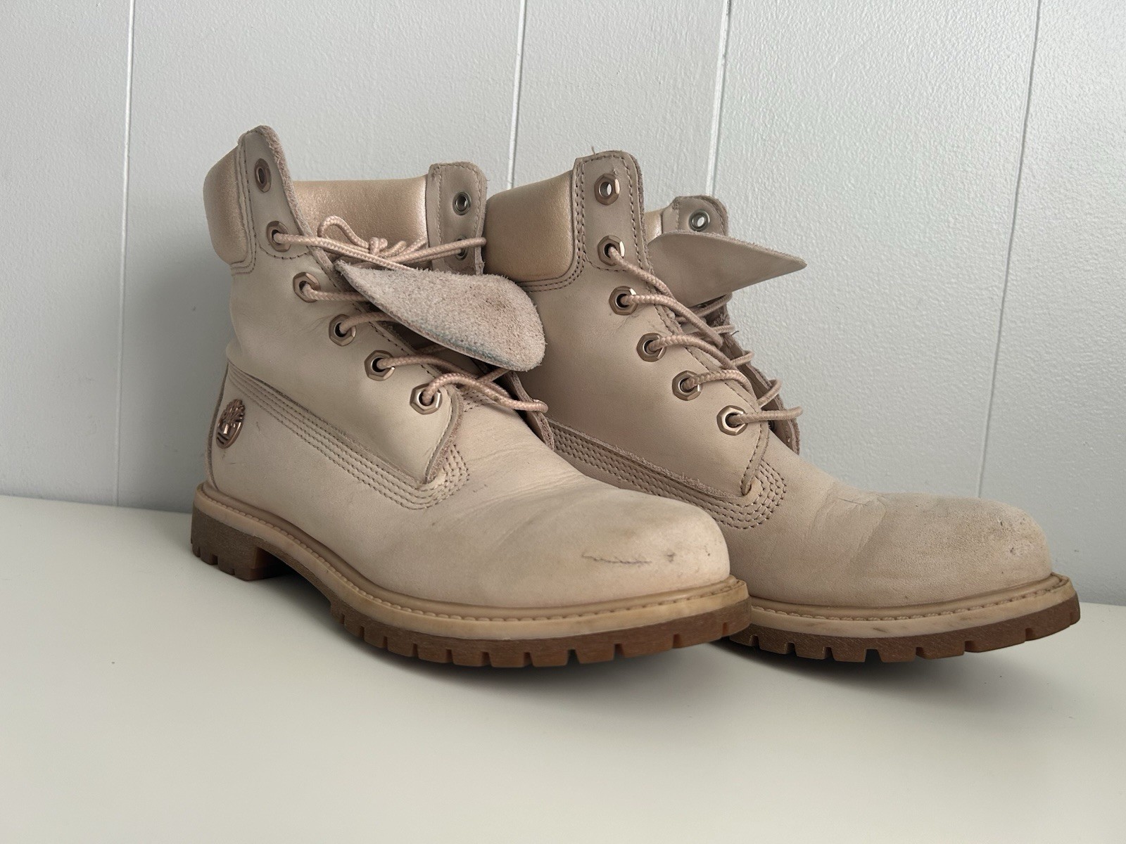 Timberland Women’s Boots Light Pink Leather 8 Med Premium Waterproof Rosegold
