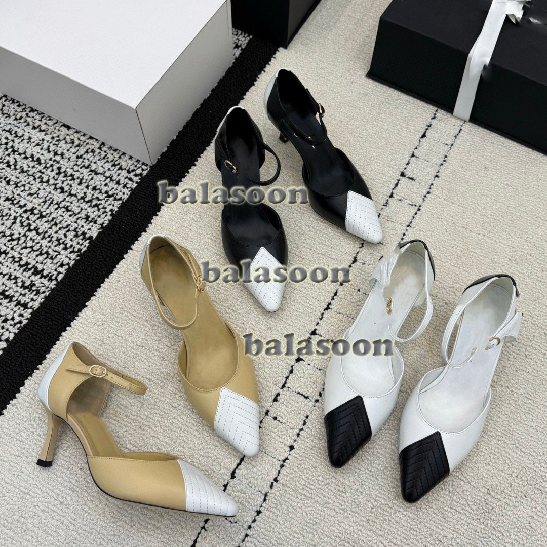2026 spring shallow middle heels shoes pointed color matching women’s sandals