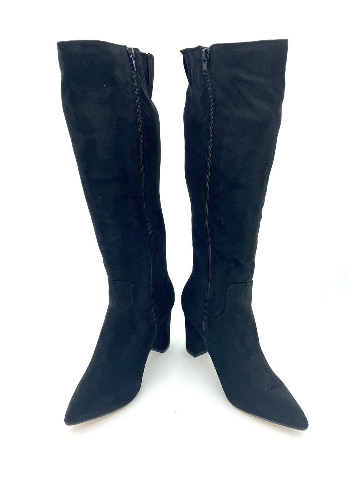 Catherine Malandrino Black Faux Suede Textile Upper Heeled Boots SZ 10 New SH08