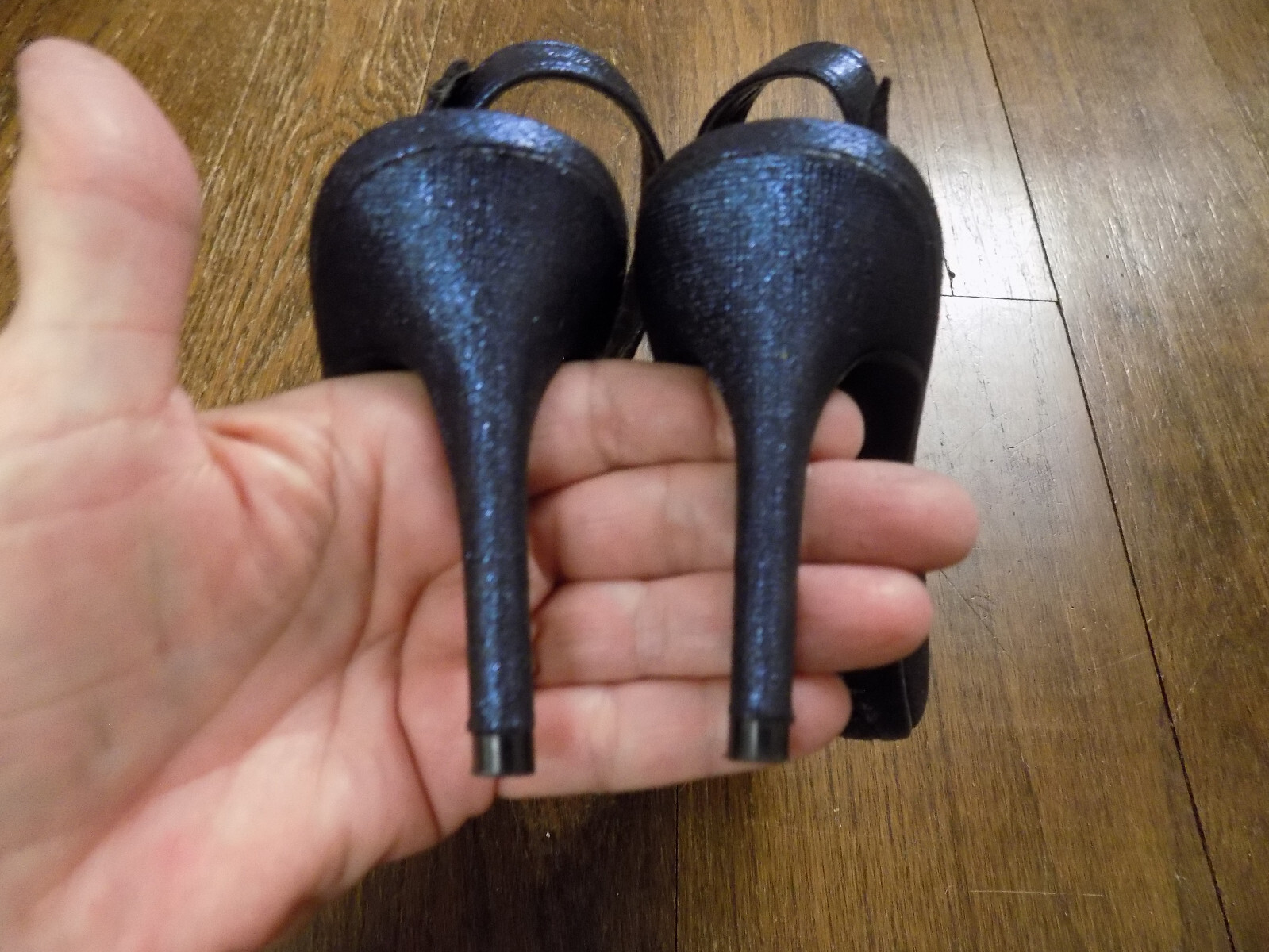 Kelly & Katie Bendama Navy Metallic Shimmer Pumps Slingback 3.25″ Heels 7.5 EUC