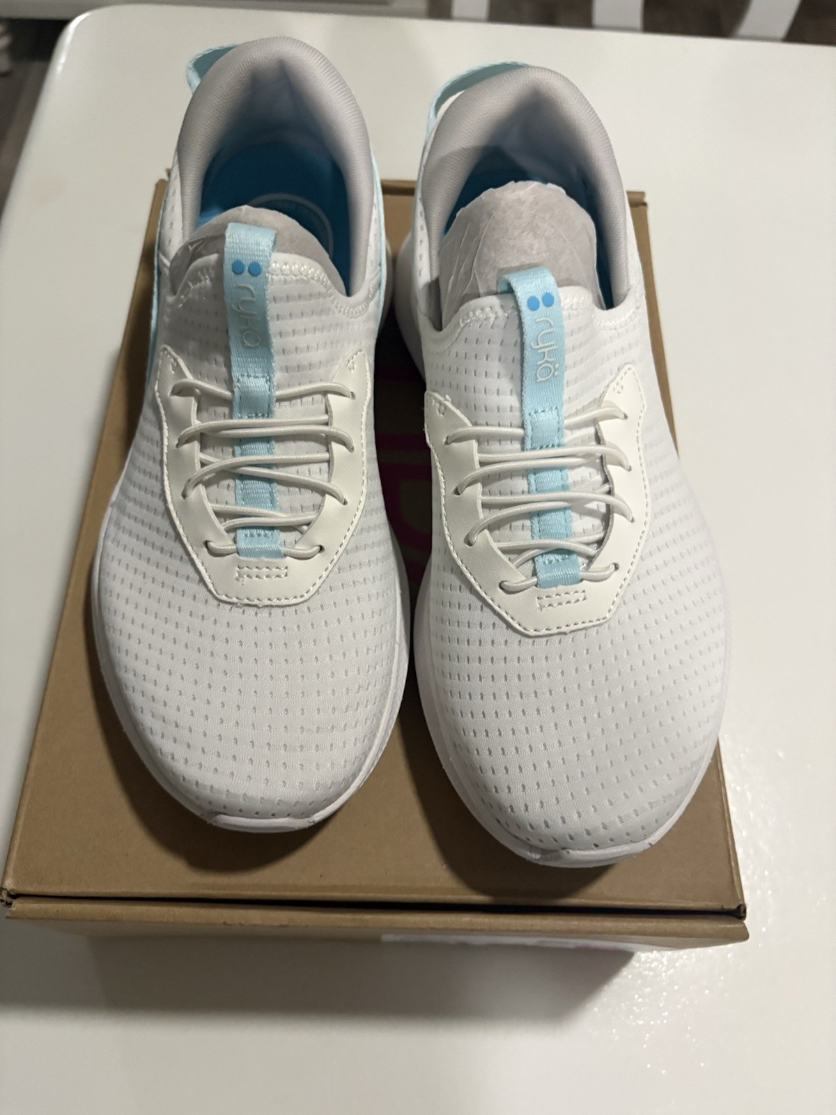 Ryka Ferocity Women’s White/Blue Knit Lace-Up Athletic Sneaker