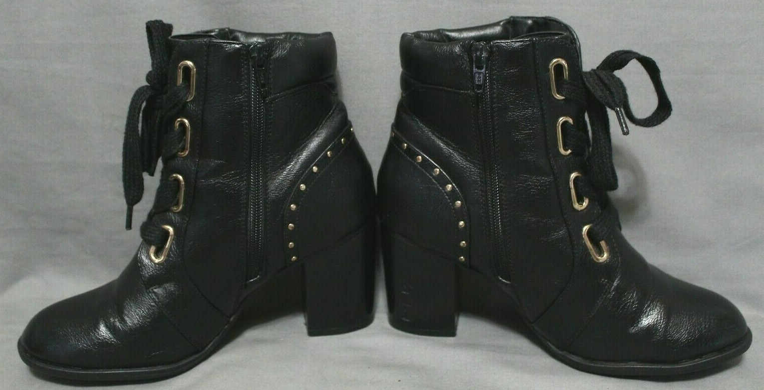 KOHLS womens lace up zip round toe 3 1/2″ high heel ankle boots size 8.5 M black