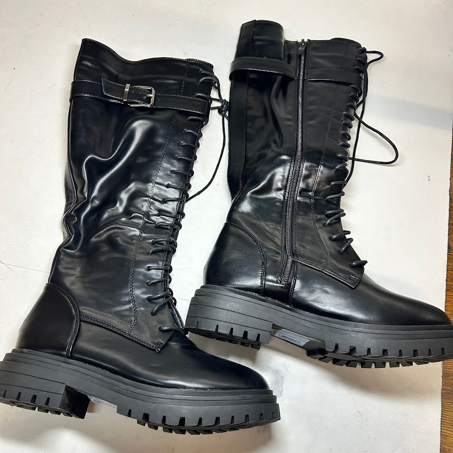 Olivia Miller Womens 8 M Black Simonetta Faux Leather Knee Combat Boots NIB GL3