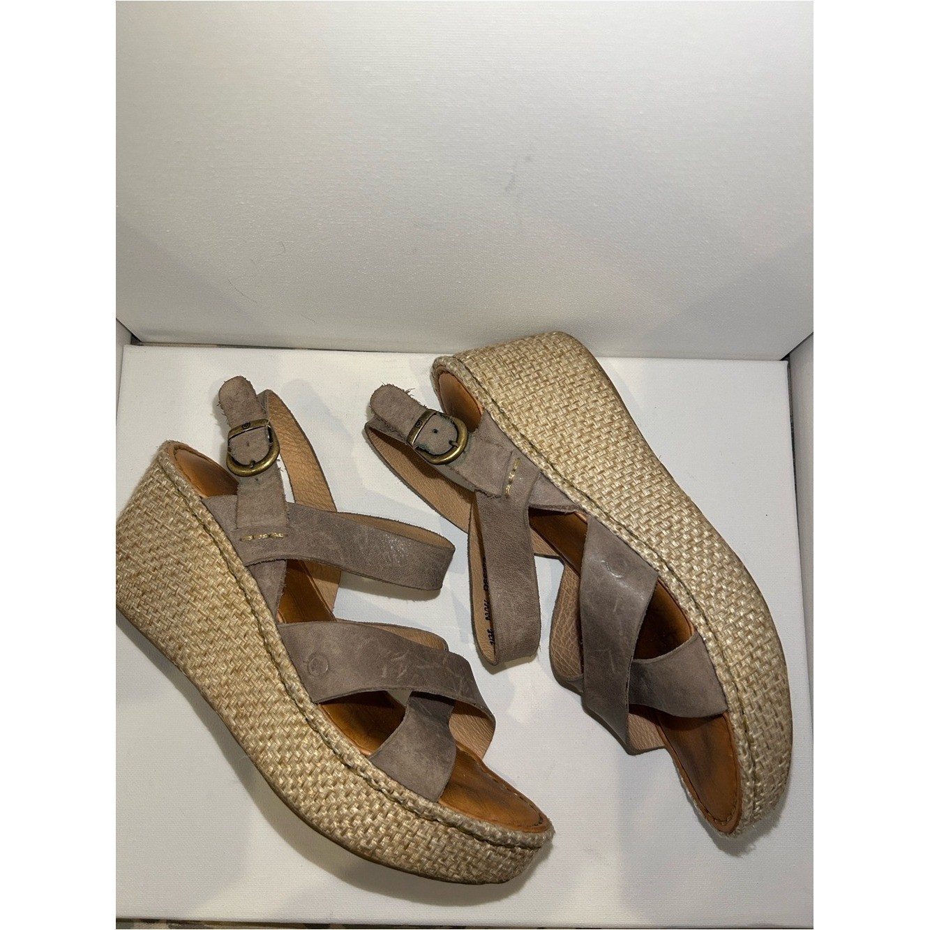 Born Taupe Cross-Over Espadrille Sandals