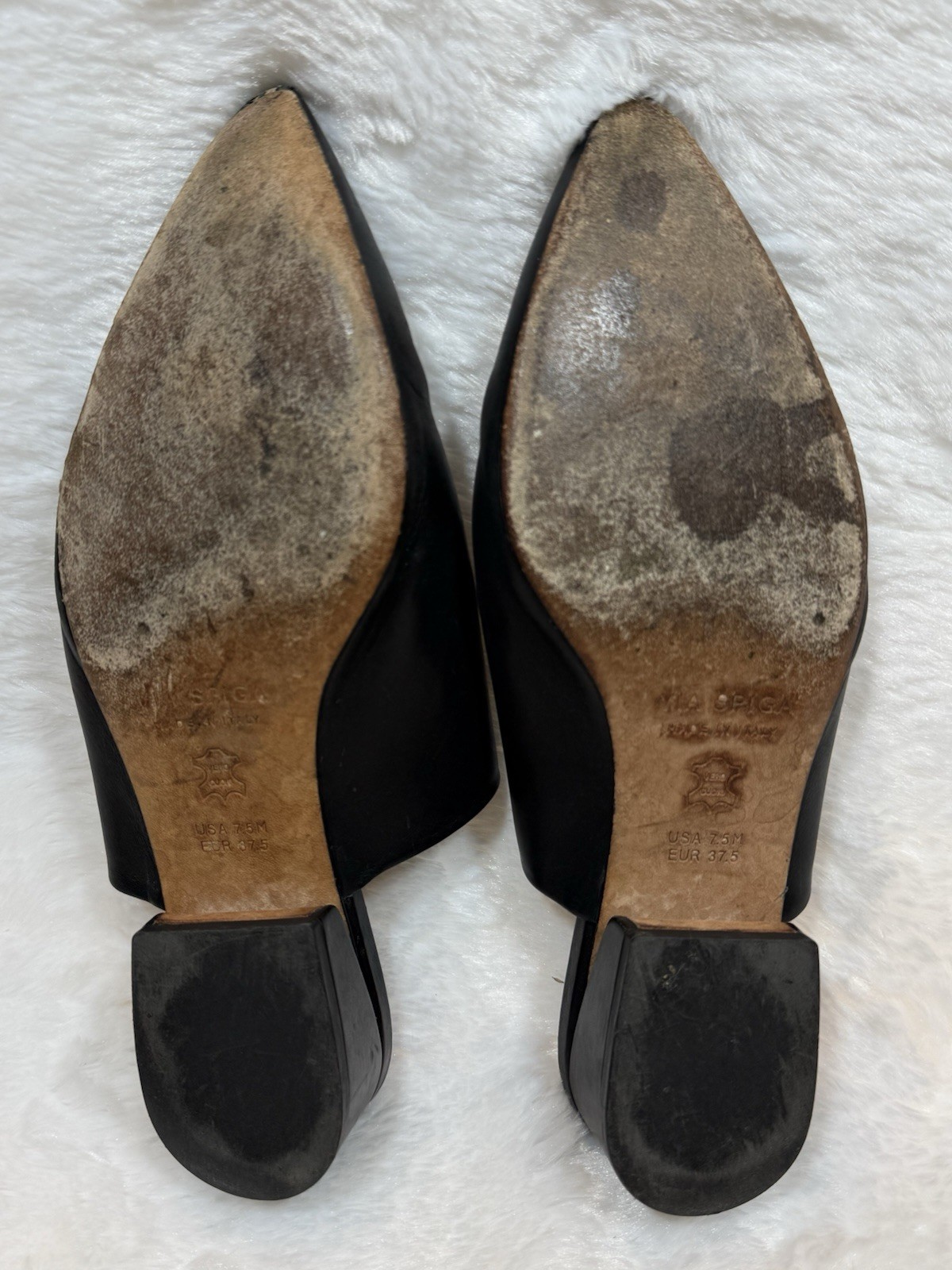 Via Spiga Women’s Leather Mule Black Size 7.5 Made In Italy 1.5 Heel. Pre-Owned