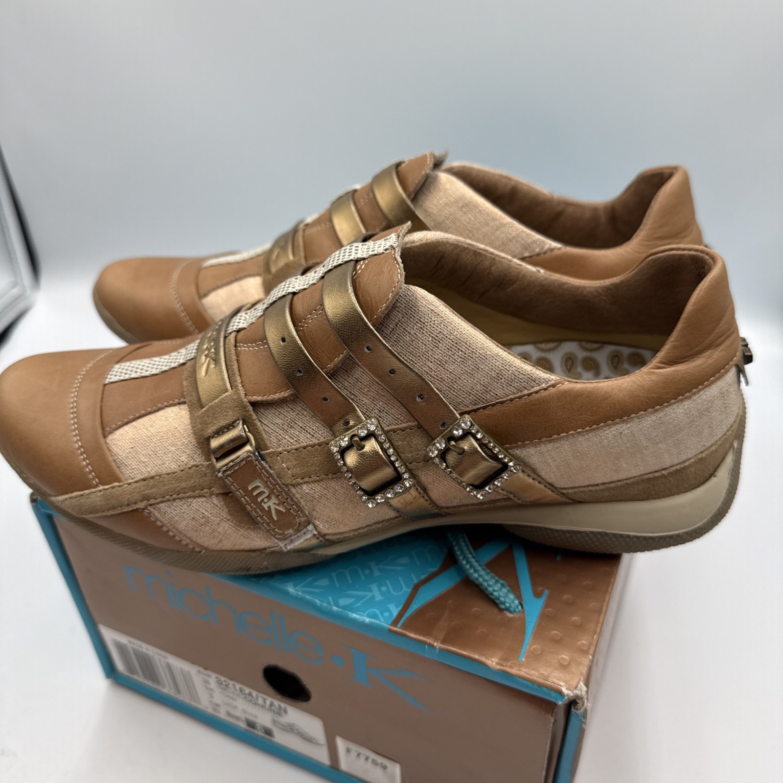 Michelle K Sport Women’s Sz 6 Brown Gold Leather Lace Up Athletic Shoes Moxie