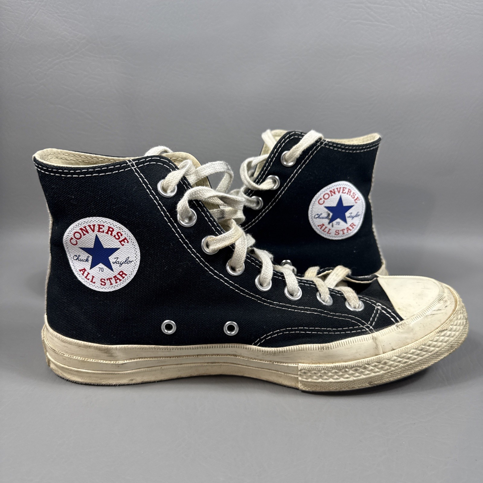 Converse x Play Comme des Garcons High-Top Sneakers Black RED Heart WOMENS SZ 9