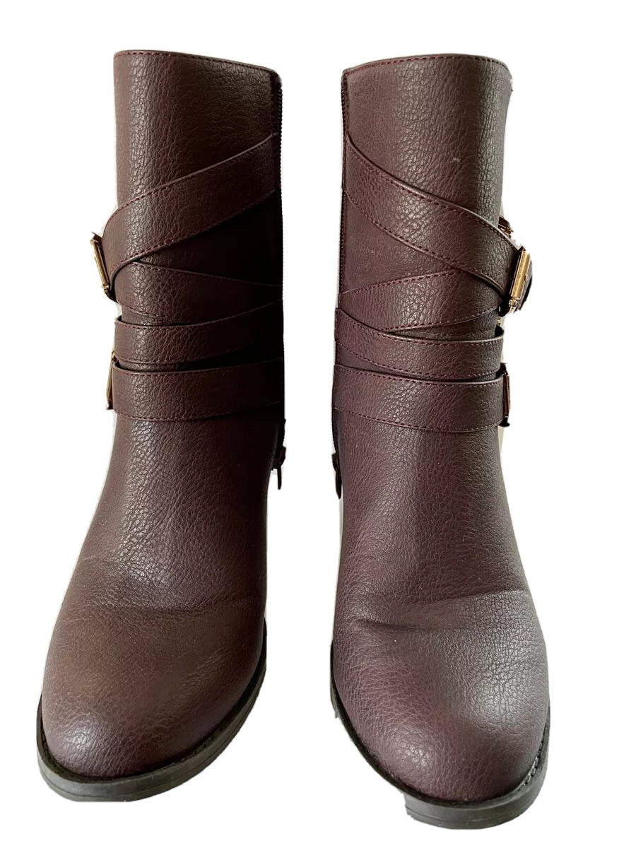 JUST FAB KATJA Four Buckle Sock Lining Ankle Boots Zip up Women Size US8 EU38.5