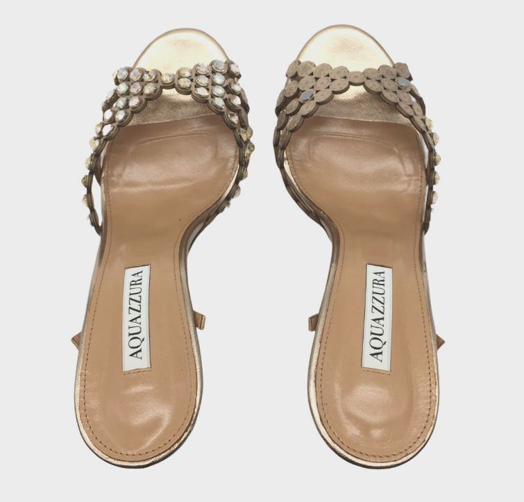 $1350 Aquazzura Women’s Brown Tequila Crystal Sandal Shoes Size EU 38/US 8