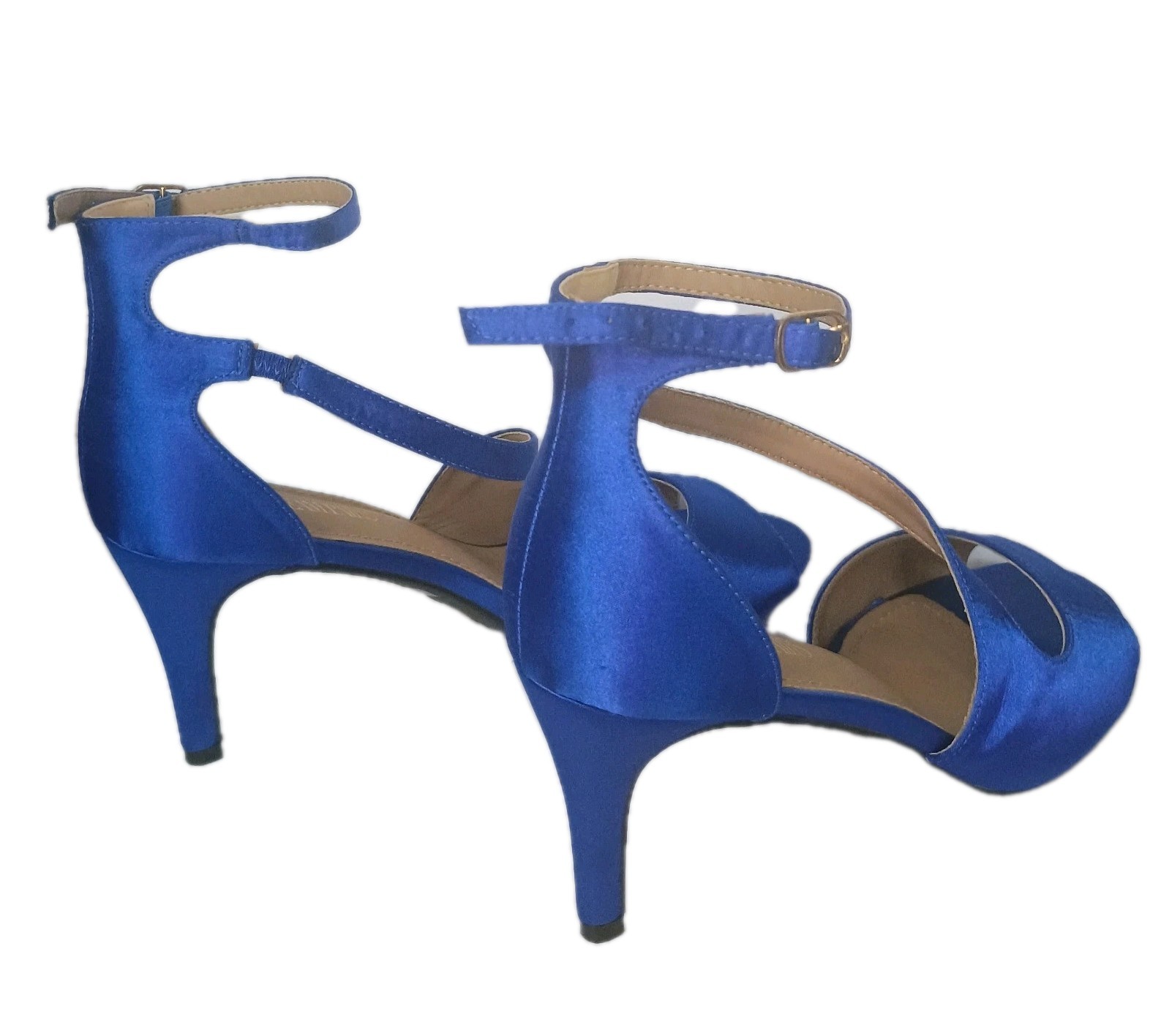 Dream Pairs NILE Royal Blue Satin Peep Toe Ankle Strap 3.25″ Heels Women 11 EUC
