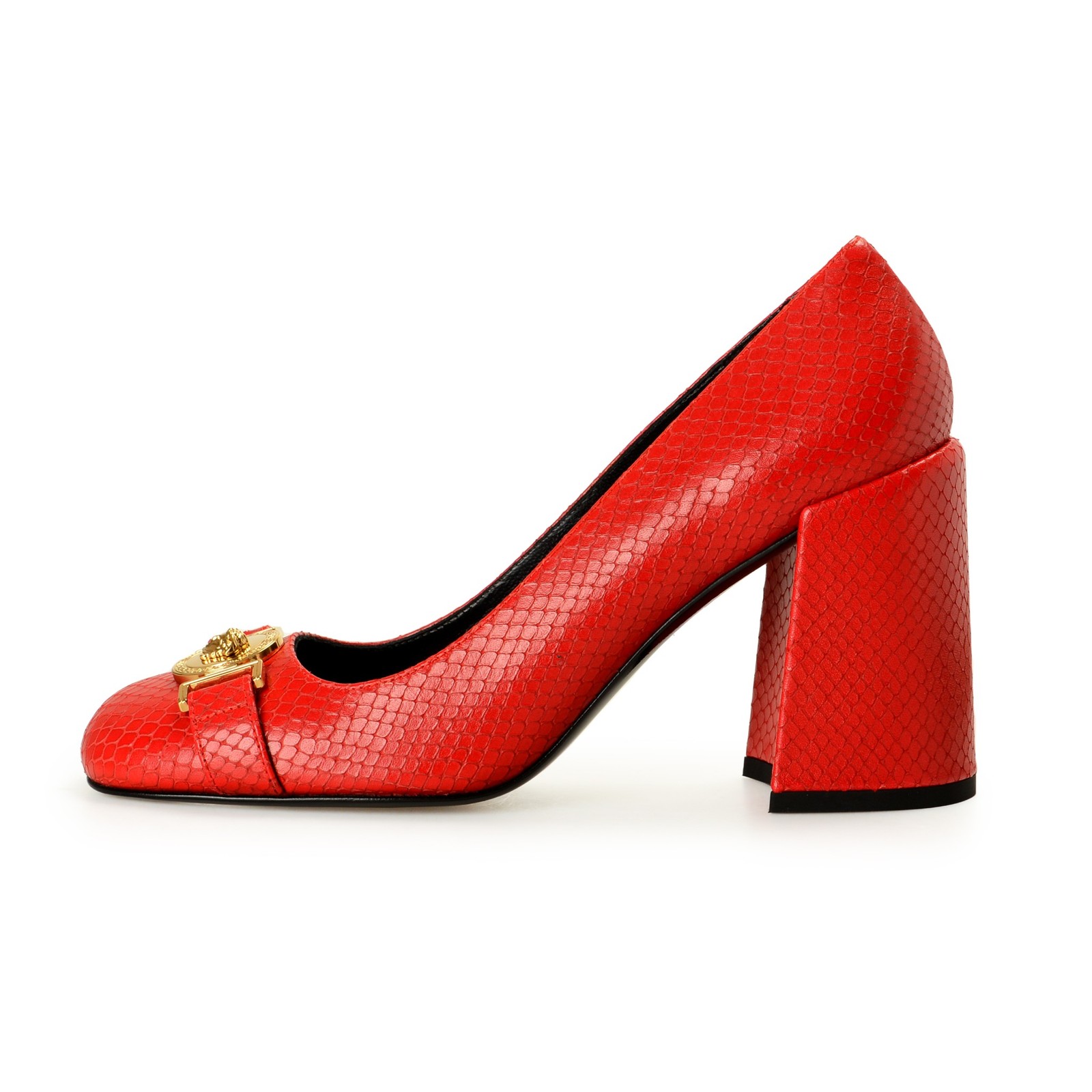 Versace Women’s Gold Medusa Red Leather High Heel Pump Shoes US 6 IT 36