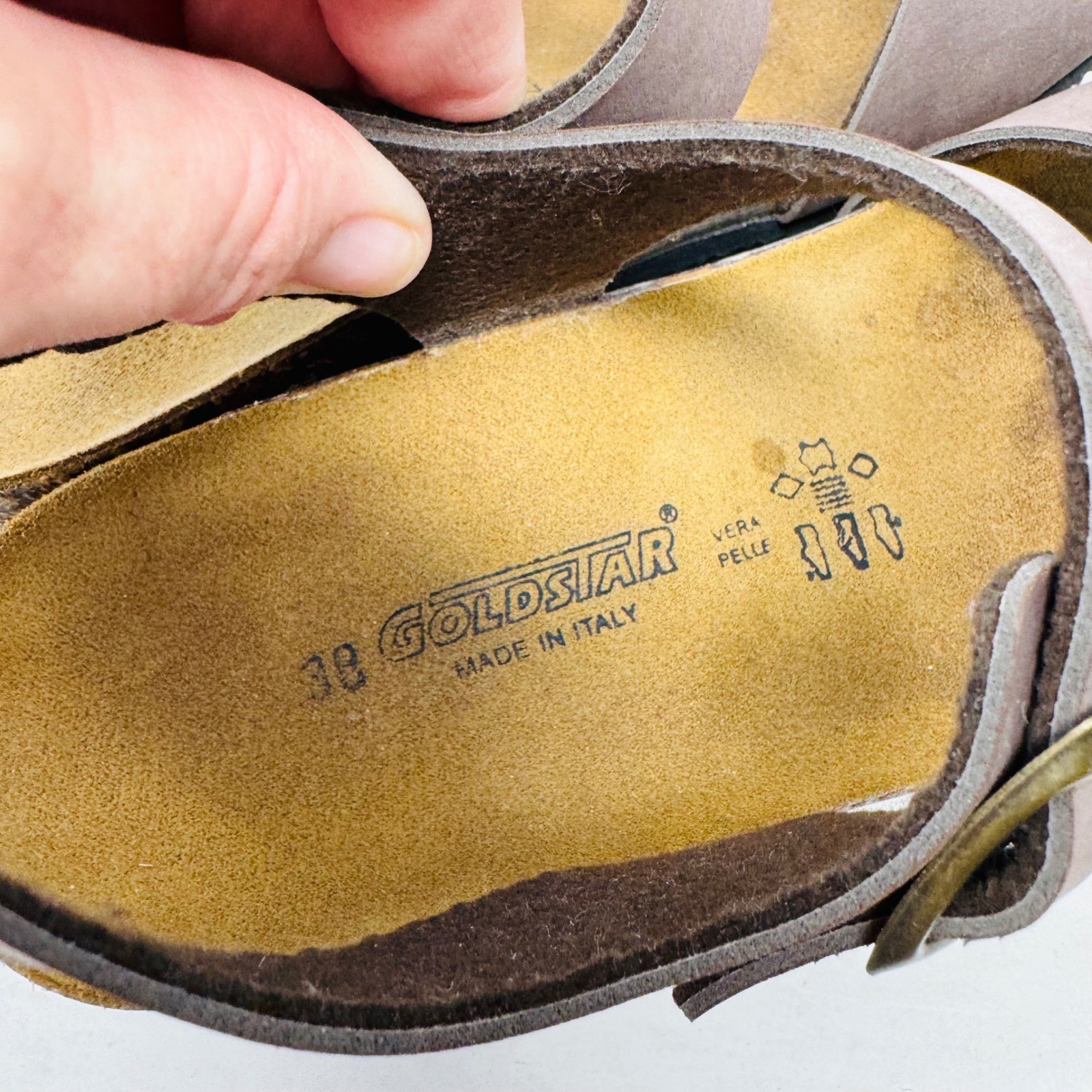Goldstar Wedge Sandals Brown Size 38 Leather Cork Made in Italy Comfort Boho
