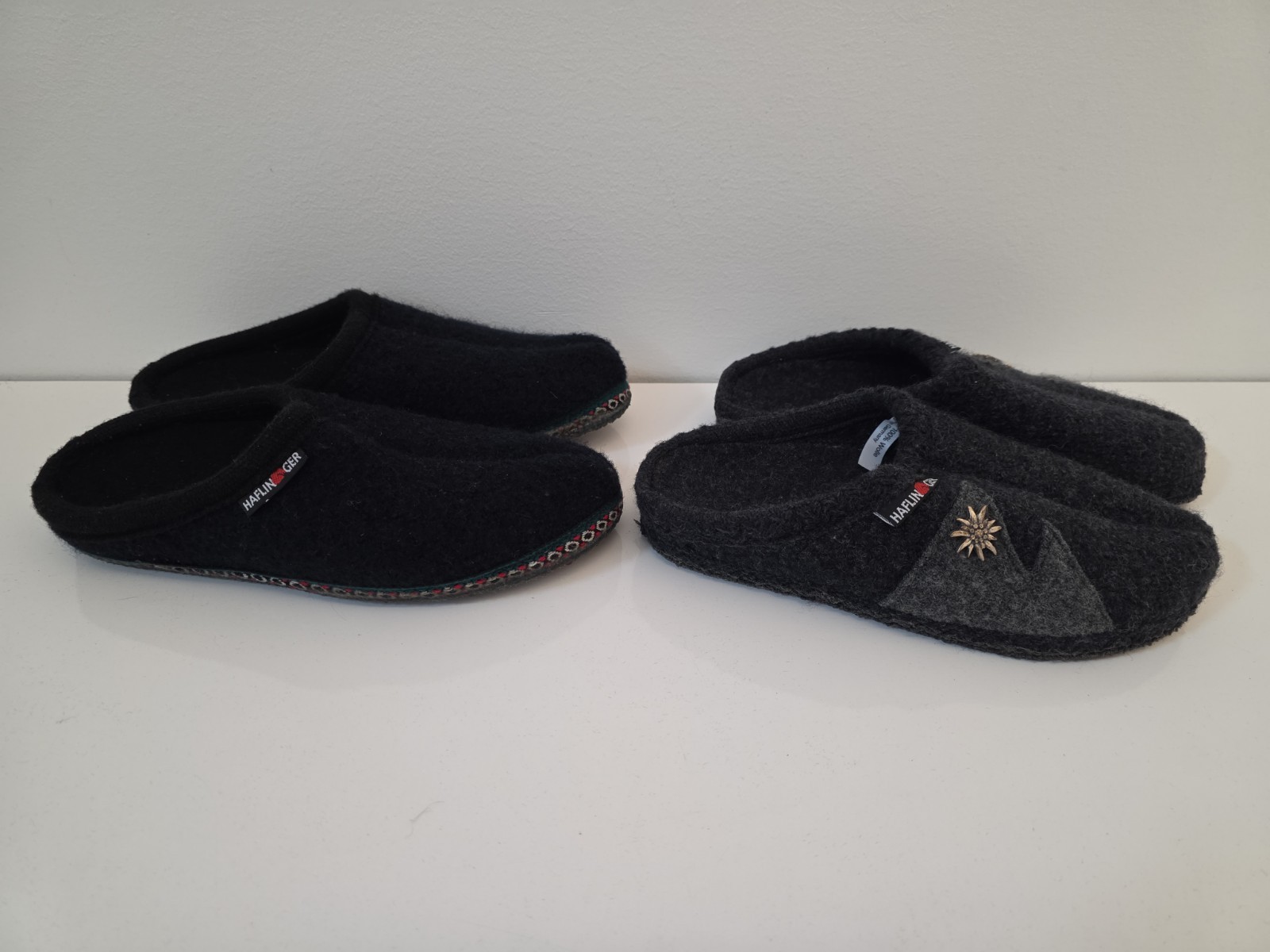 (2) Pair HAFLINGER Grizzly felt wool clogs slippers charcoal Dark gray/Black Sz5