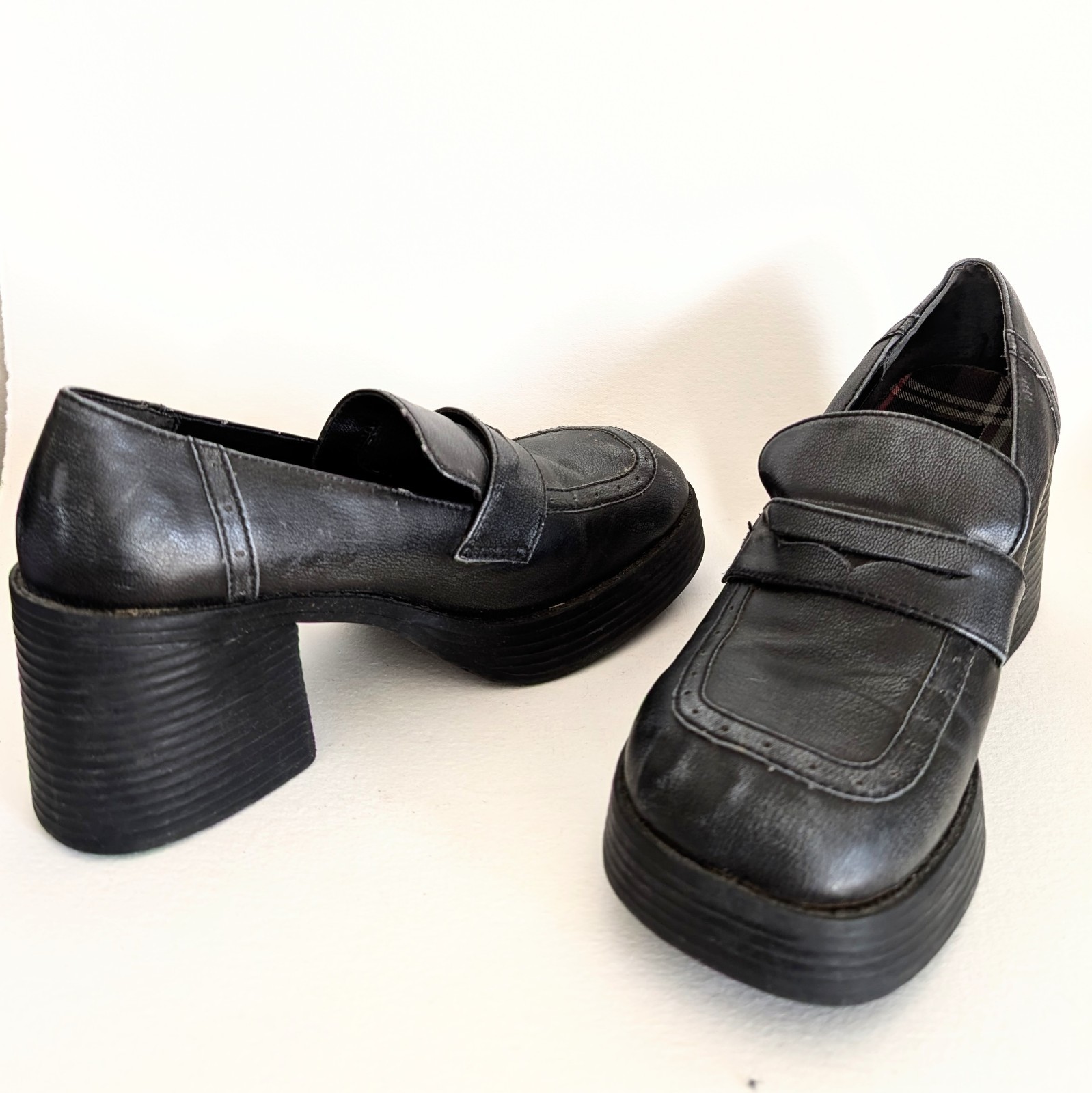 Vintage Mudd Y2K Black Chunky Block Heel Platform Loafer Shoes Size 8 90’s RARE