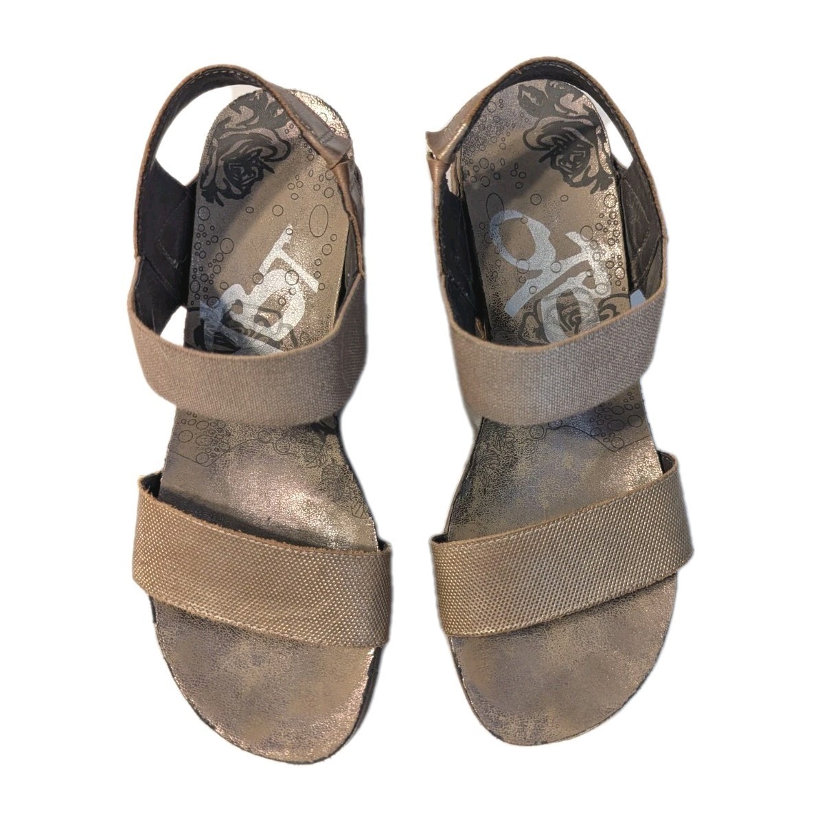 OTBT Women’s Bushnell Wedge Sandals Leather Platform Metallic Gold Beige Size 9M