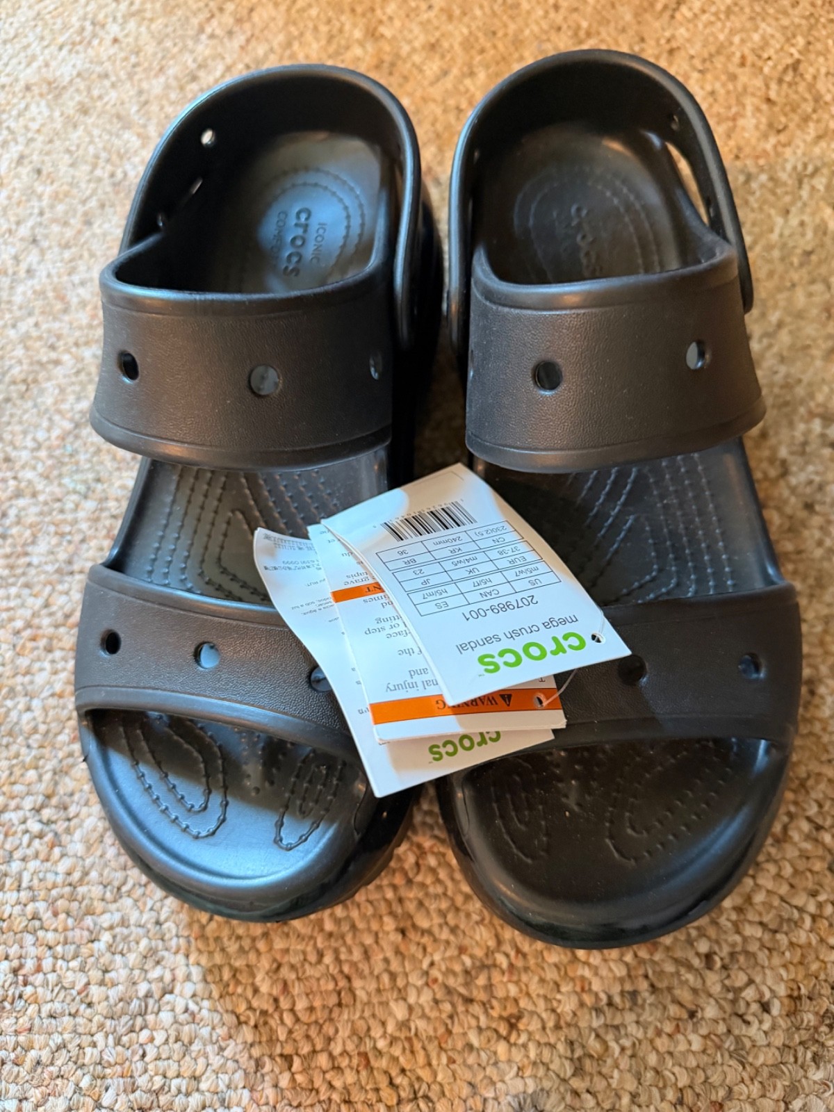 Crocs Classic Mega Crush Sandal Black Womens Size 7