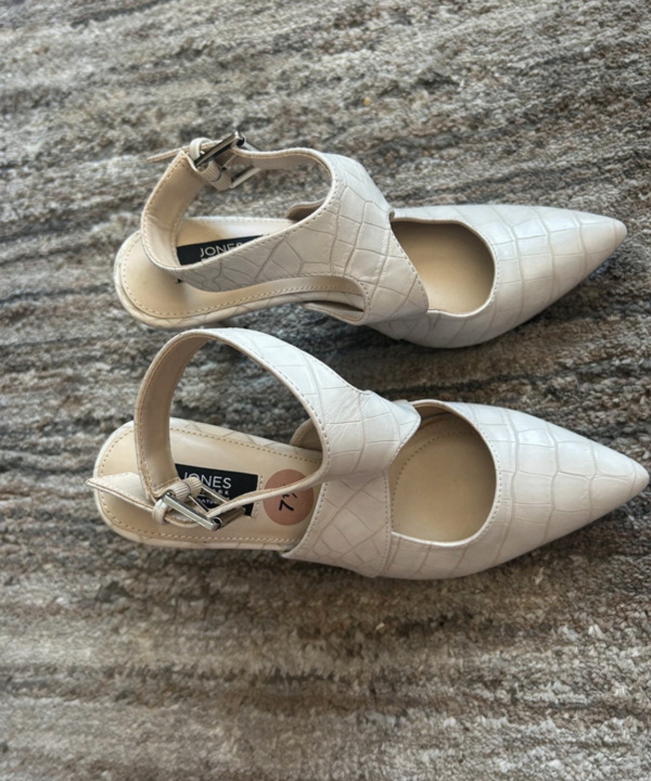 Jones New York Beige Leather Croc Embossed Pointed Toe Slingback Heels US 7.5