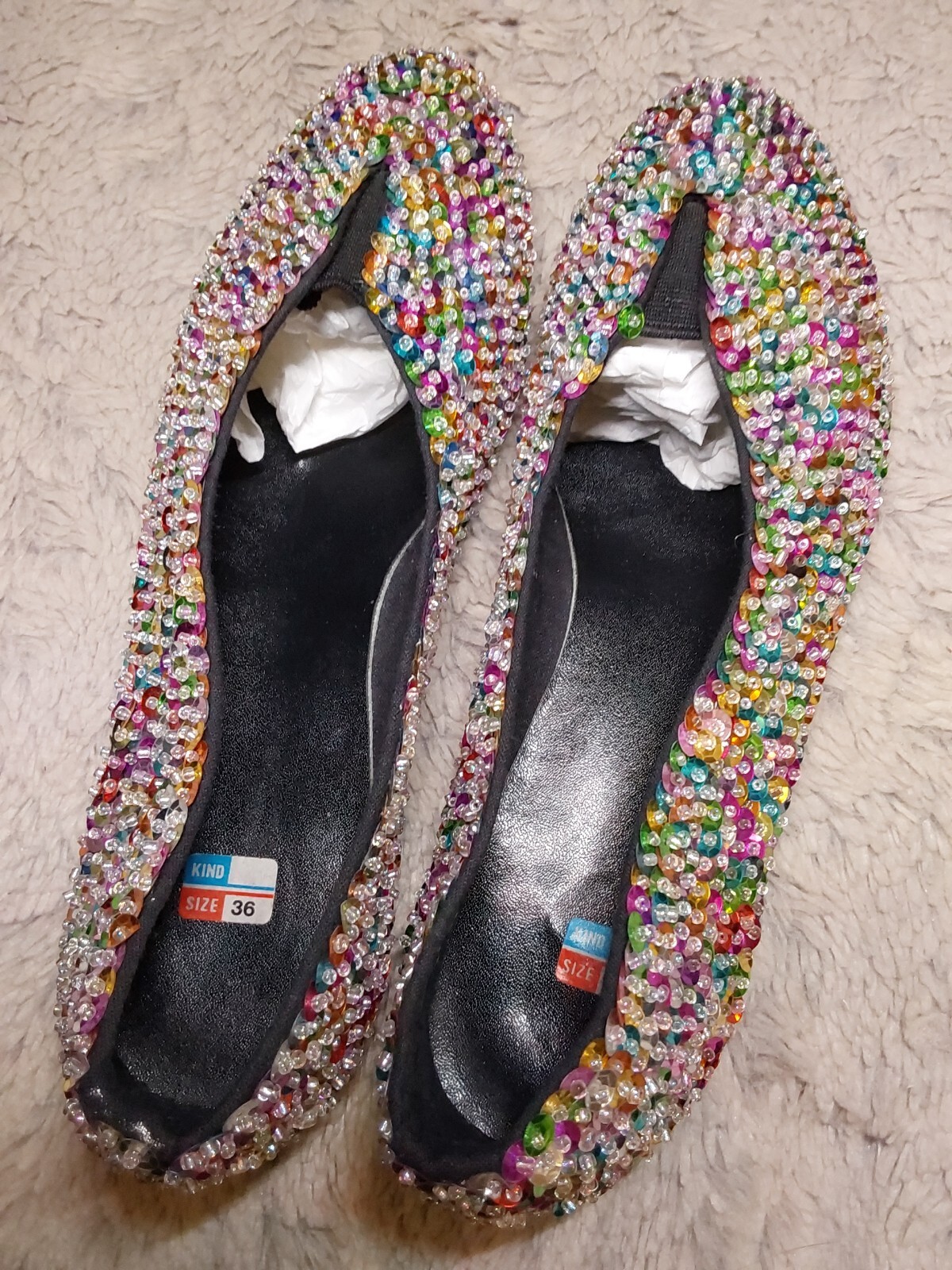 Vintage 90’s Rainbow Sequined Indonesia Made Ballet Flats Womens 36/5.5 US