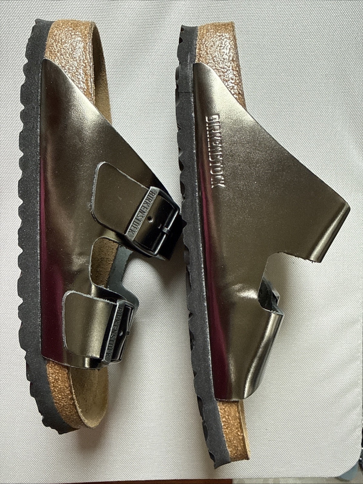 Birkenstock Arizona Metallic Anthracite Leather Soft Footbed Sandals EU 38R US8