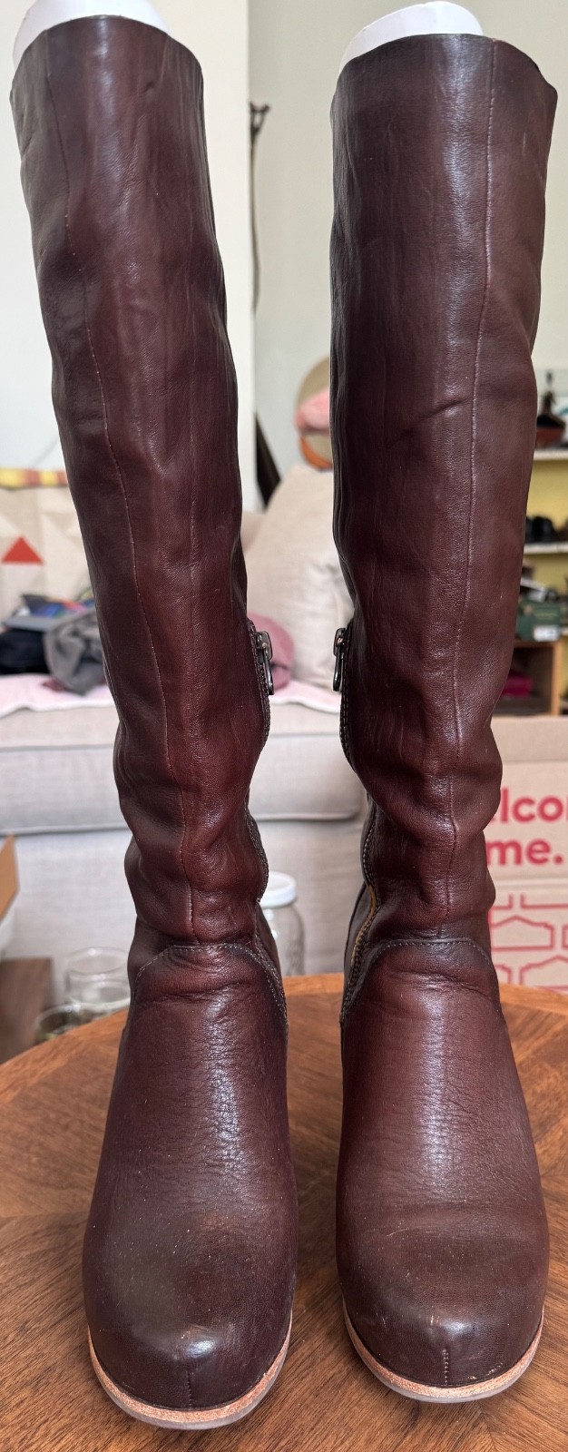 Preowned KORK-EASE SOLAY Tall Knee High Brown Leather Boots Size 7M, EU 37